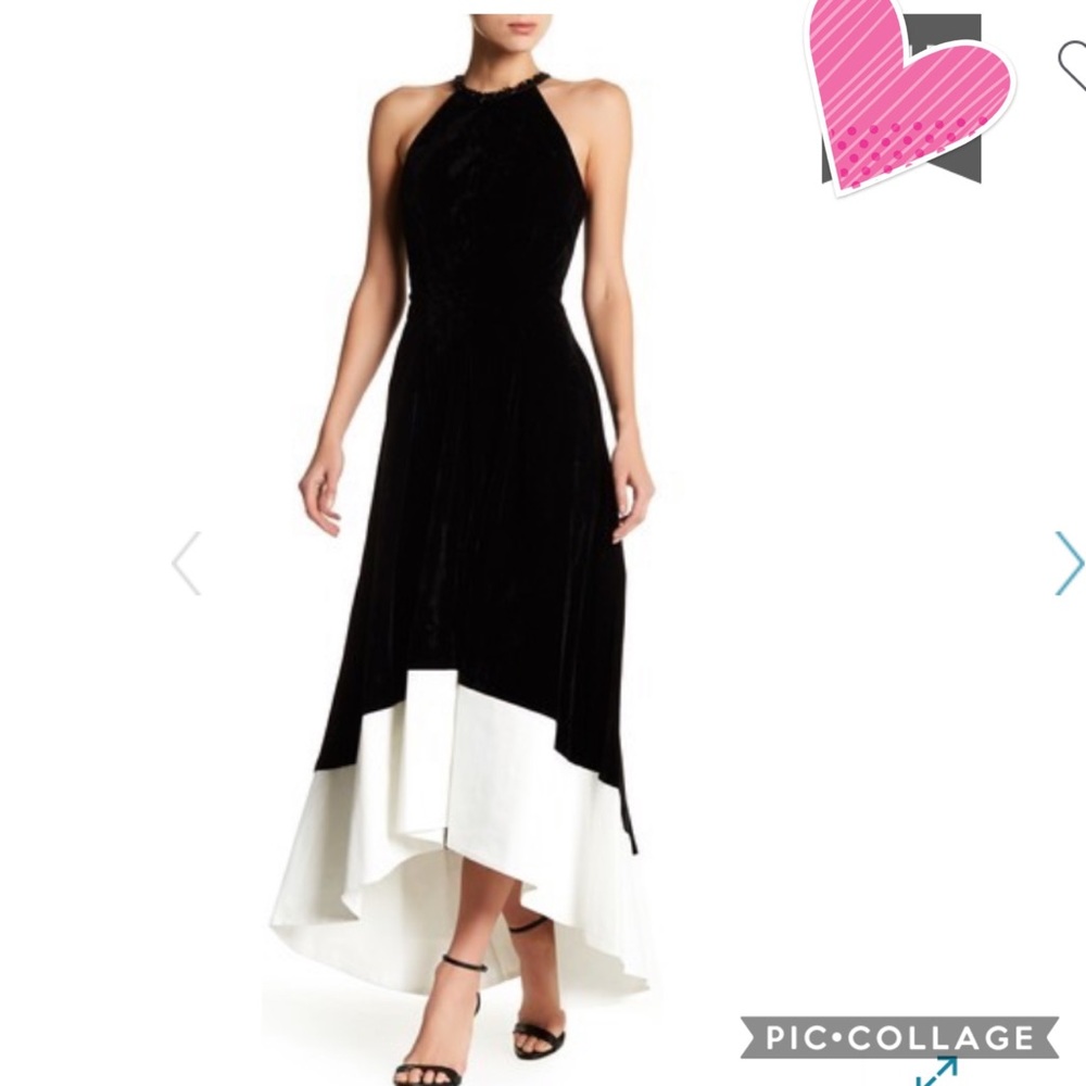 Carmen Marc Valvo halter sleeveless hi and low velvet Gown
